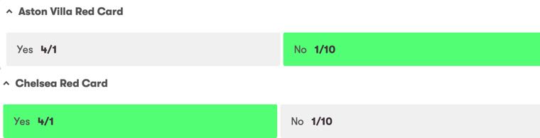 Team Red Card Betting example